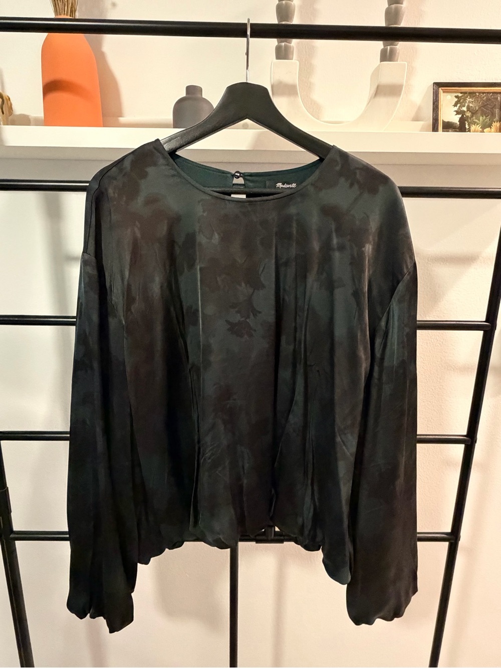 MADEWELL Long-Sleeve Bubble-Hem Top in Satin